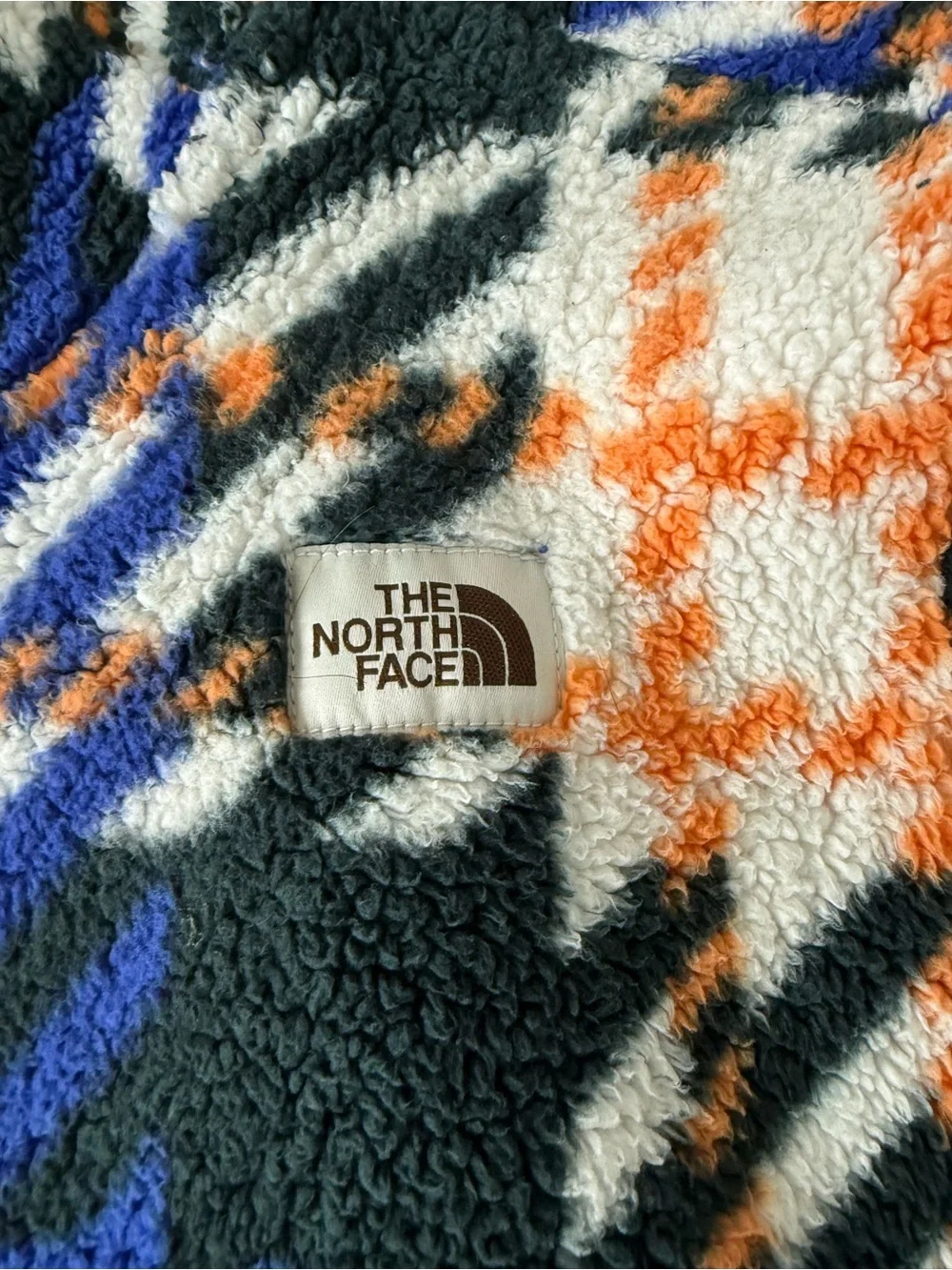 The North Face Men’s Blue, White & Orange Patterned Half-Zip Fleece Hoodie eb2